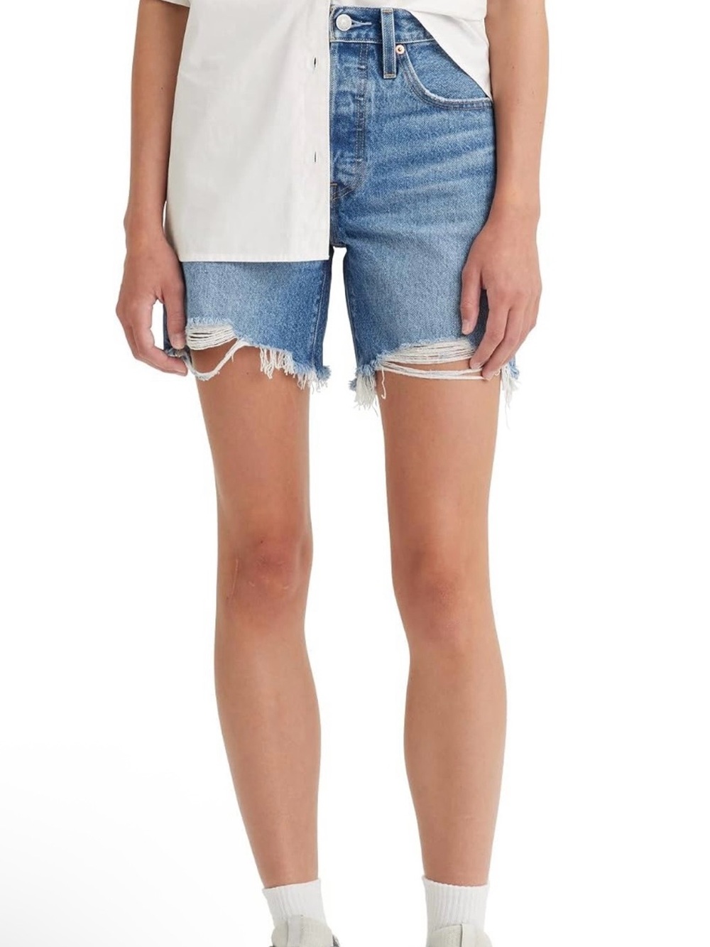 Levi's Light Blue Distressed Denim Mid Thigh